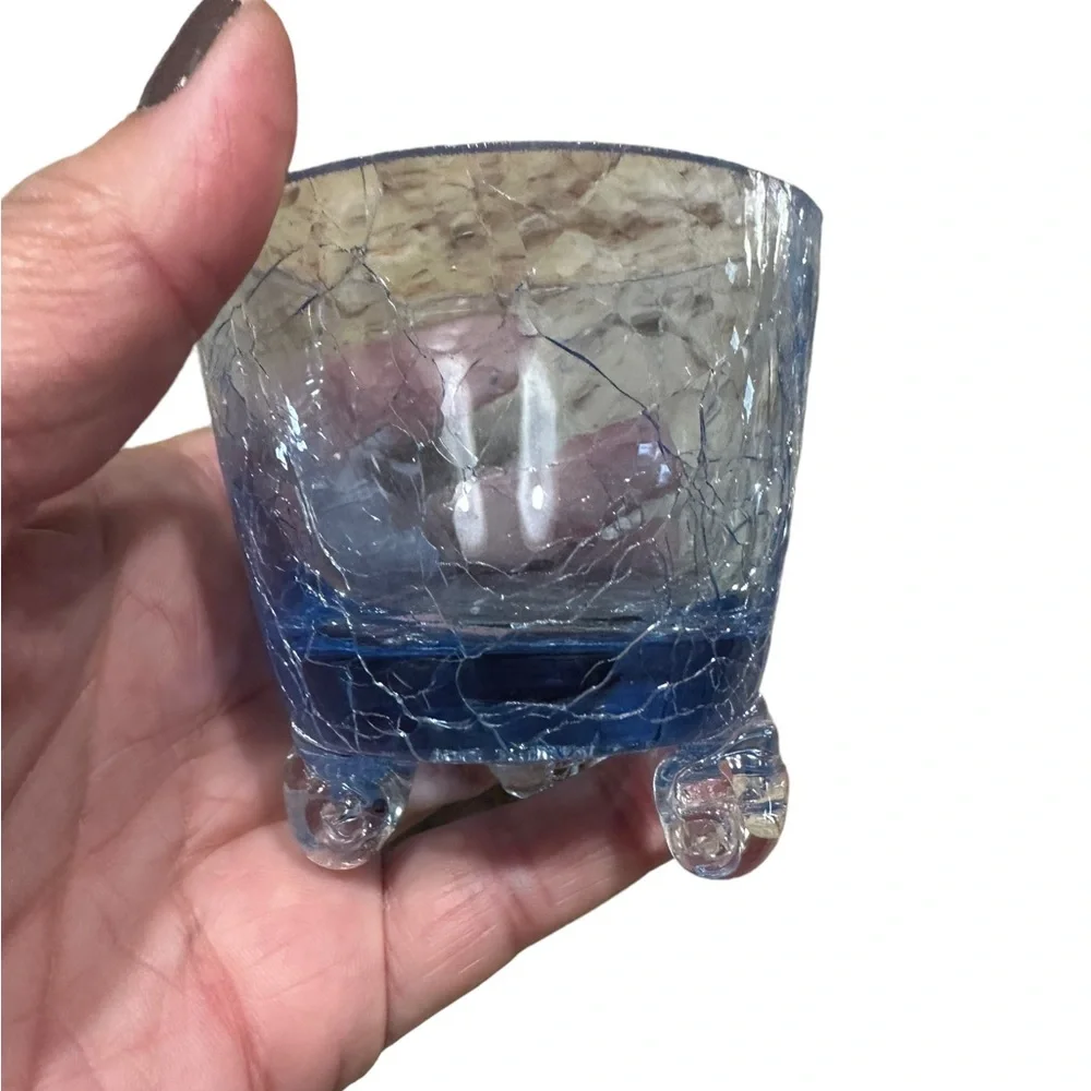 Blue Crackle Glass Votive Candle Holders